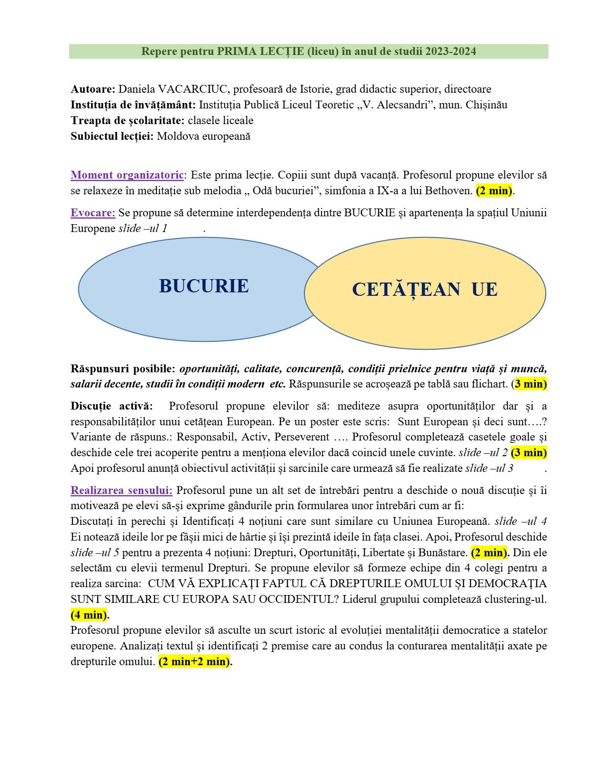 Prima lecție. Moldova europeană. Liceu 2023-2024