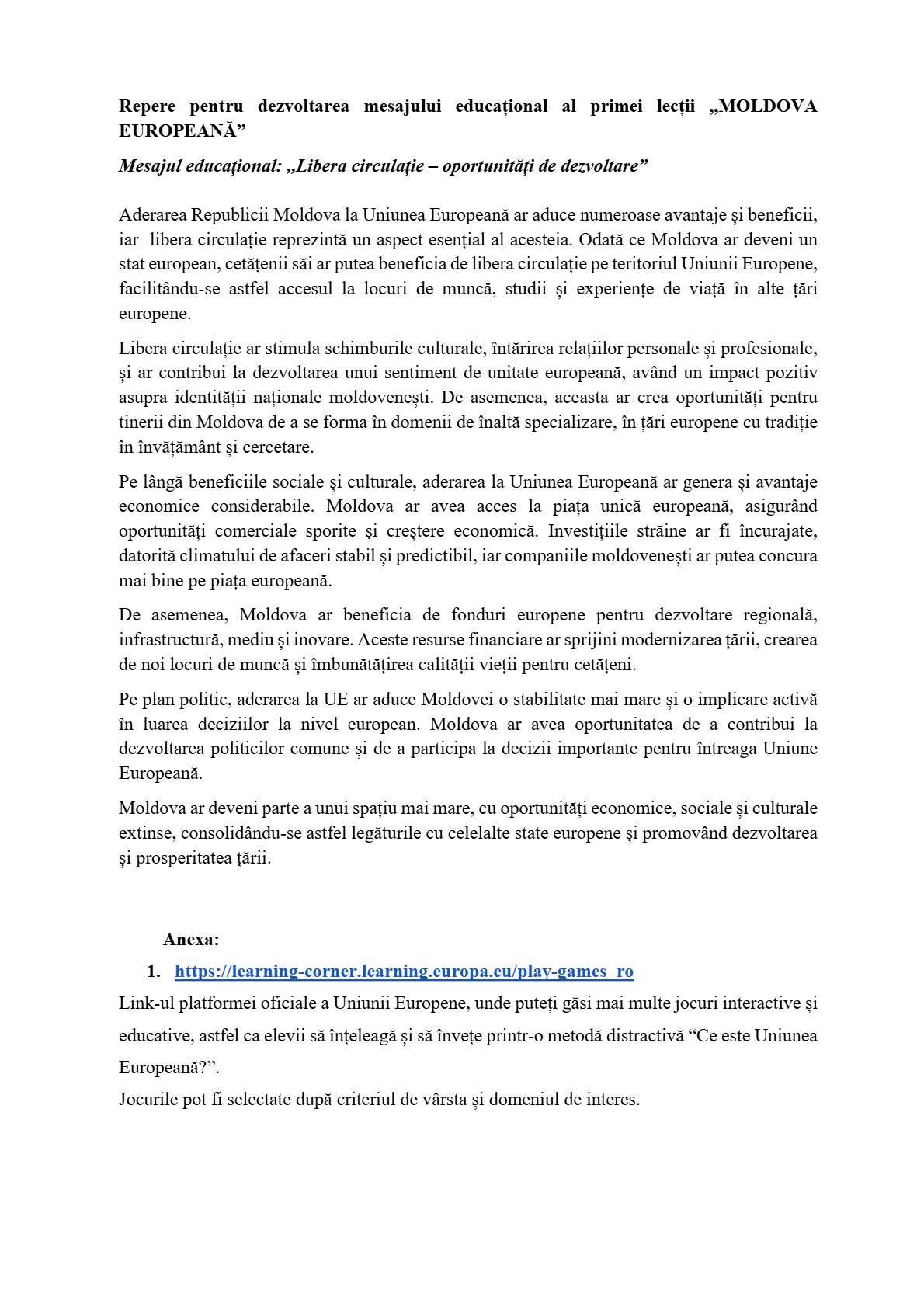 Moldova Europeană. Prima lecție pentru dezvoltarea mesajului educațional (2023)